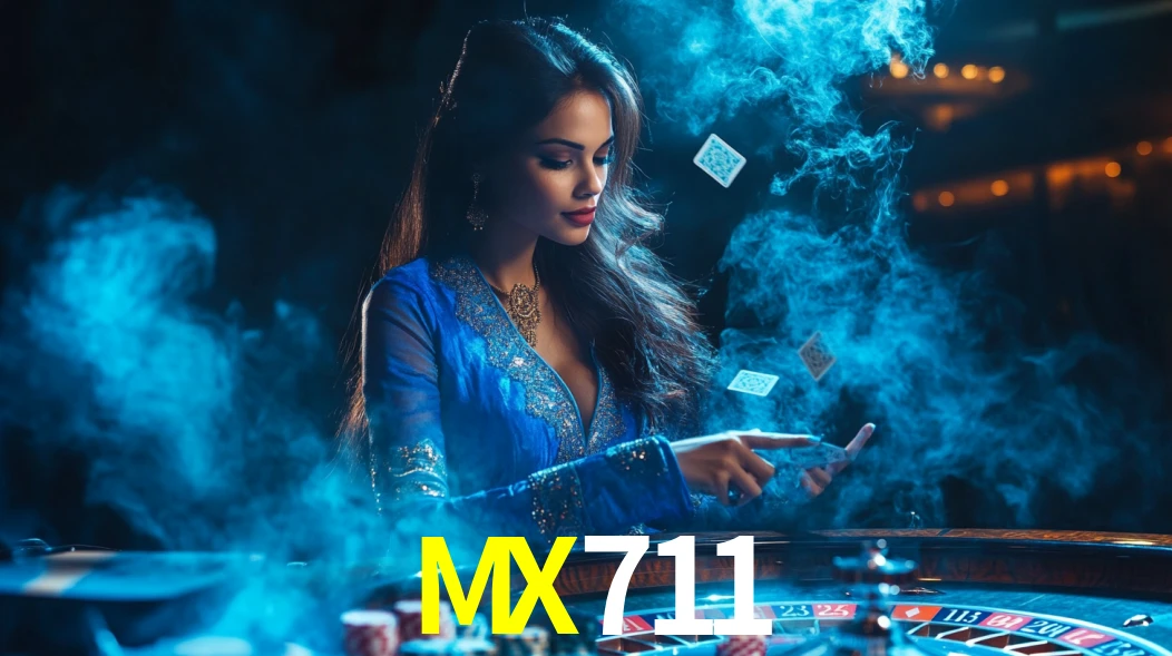 Una escena digital vívida inspirada en casino con MX711 mostrado prominentemente, luces brillantes, fichas, cartas y acentos dorados.